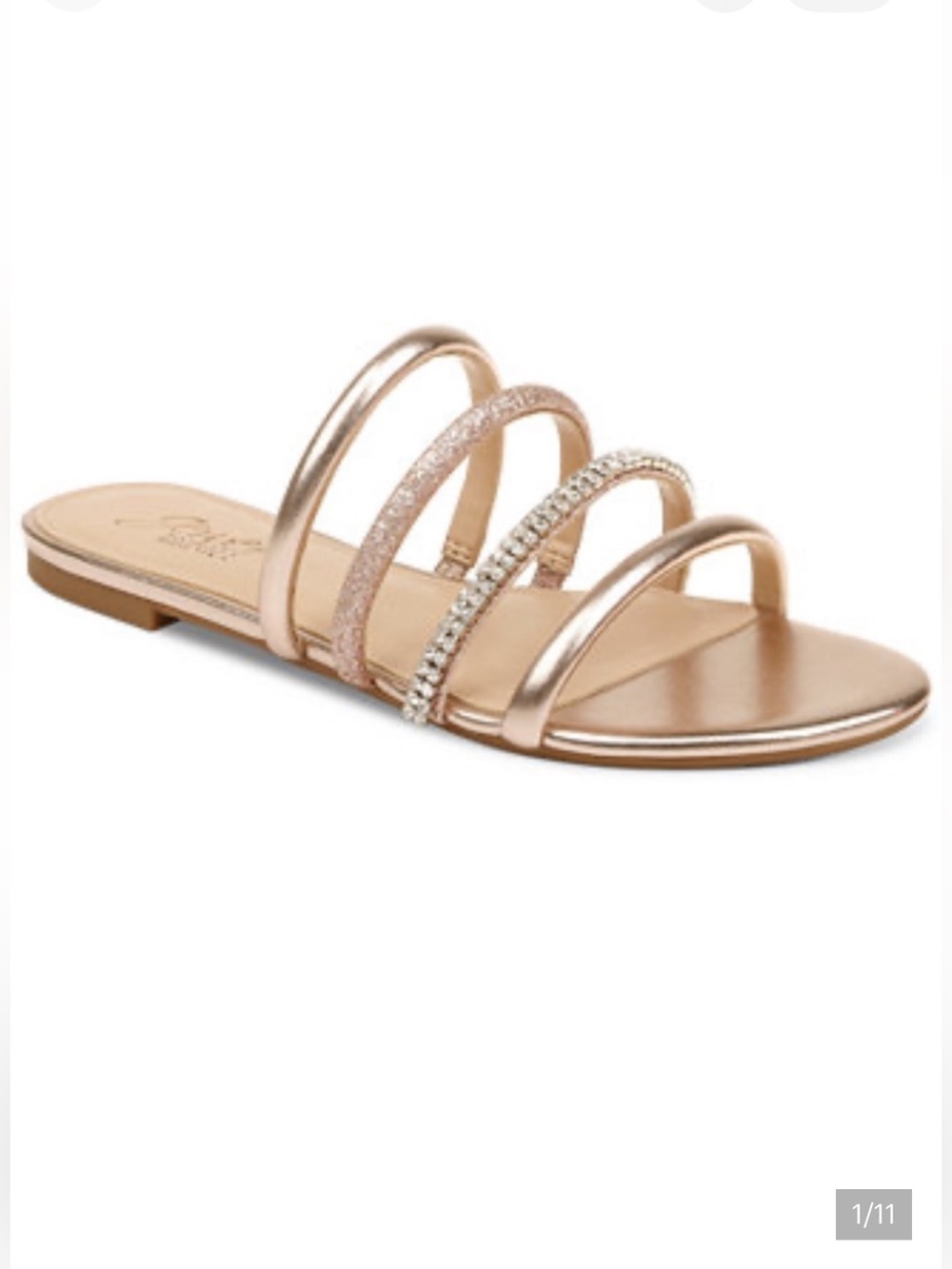 Jewel Badgley Mischka Rhinestone Metallic Rose Gold Slip On sandals Like New